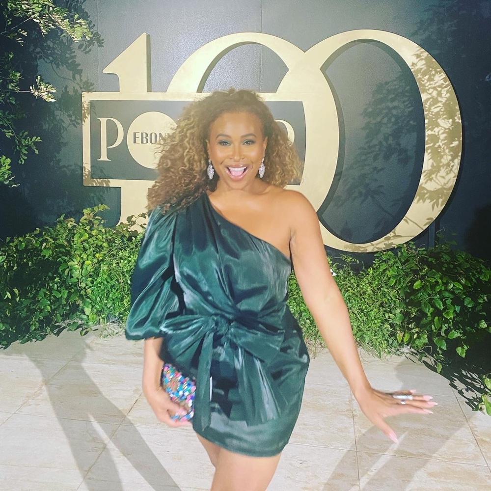 Metallic Dark Emerald Green One-Shoulder Dress with Bow